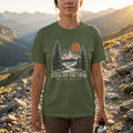 Sage  Still on the Trail T-shirt featuring a vintage mountain graphic inspired by Psalm 37:23
