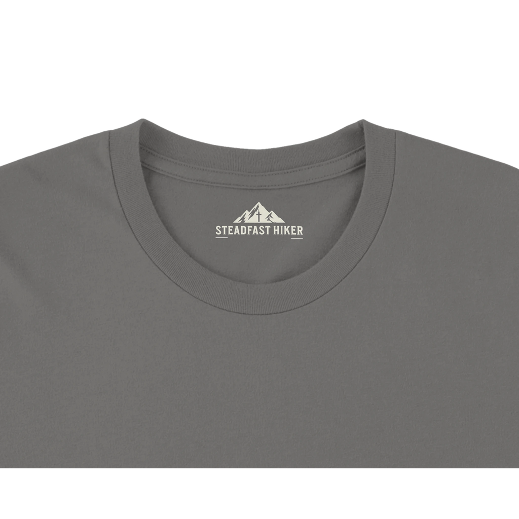 Steadfast Hiker neck label, Comfort Colors 1717 Christian hiking t-shirt